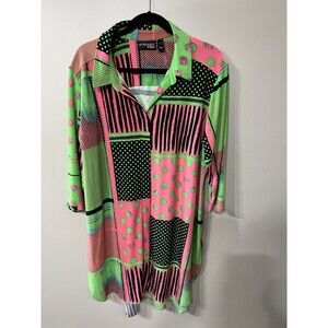 ATTITUDES BY RENEE Illusion Waist Over Sized Shirt Dress 80s 90s Neon Size XL